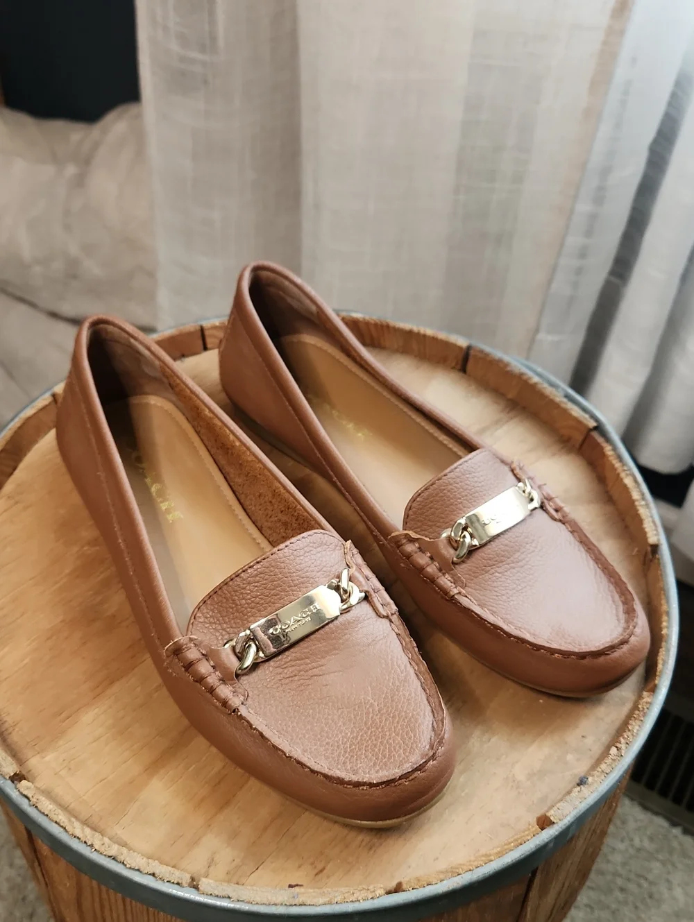 Coach Driving Loafers Pebbled Coral Leather Size 6.5B